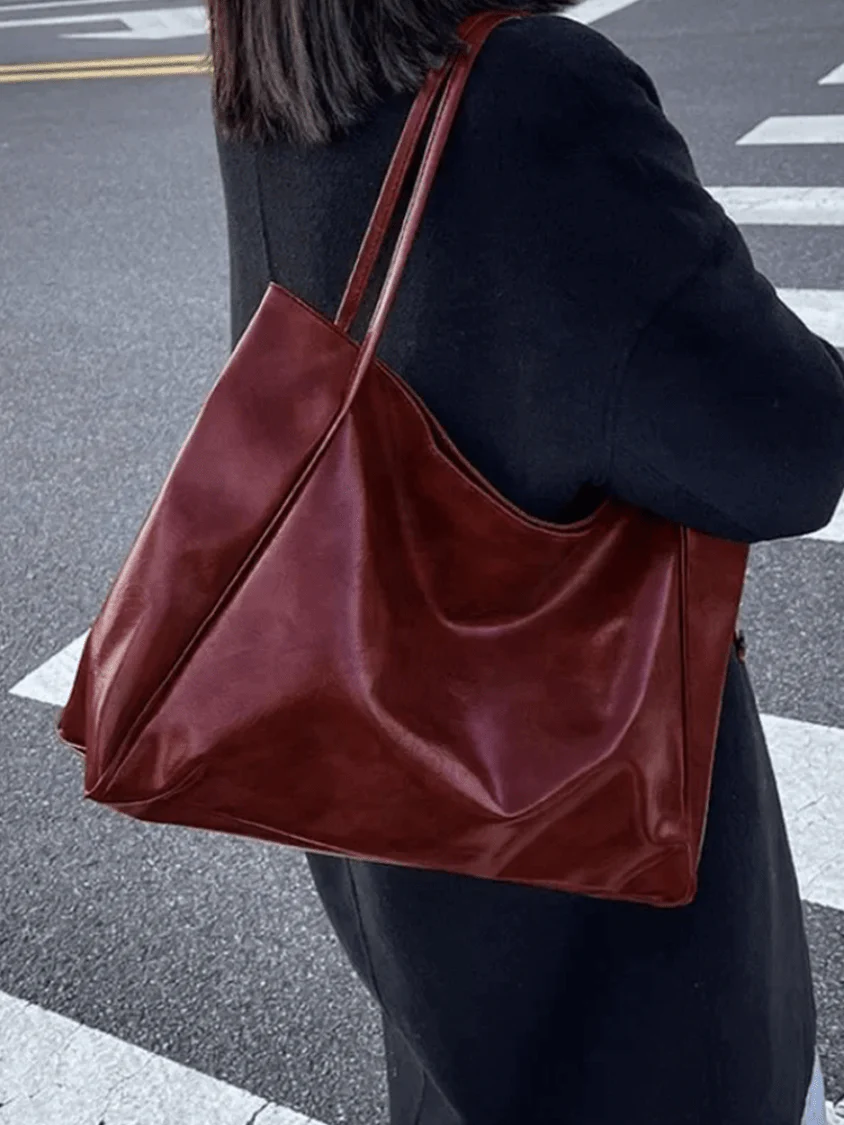 Heidi-Mode | Große Damen Leder Schultertasche Handtasche Shopper Burgunderrot