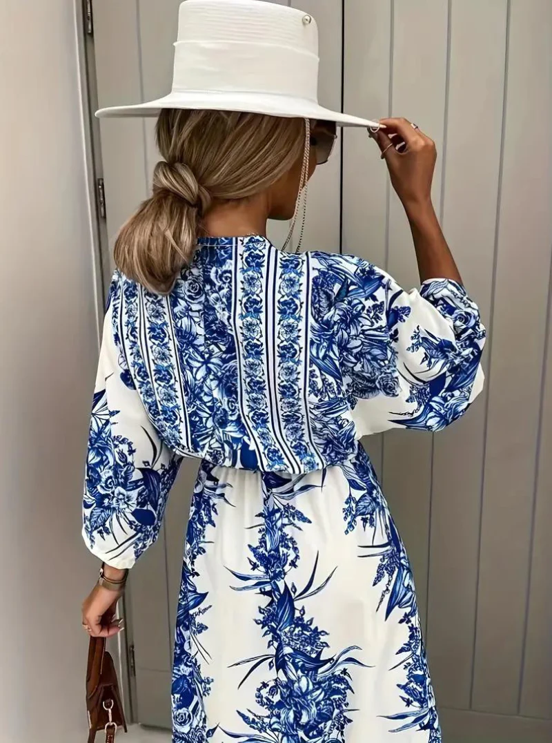 Heidi-Mode | Halbarm V-Ausschnitt Sommerkleid Langes Kleid