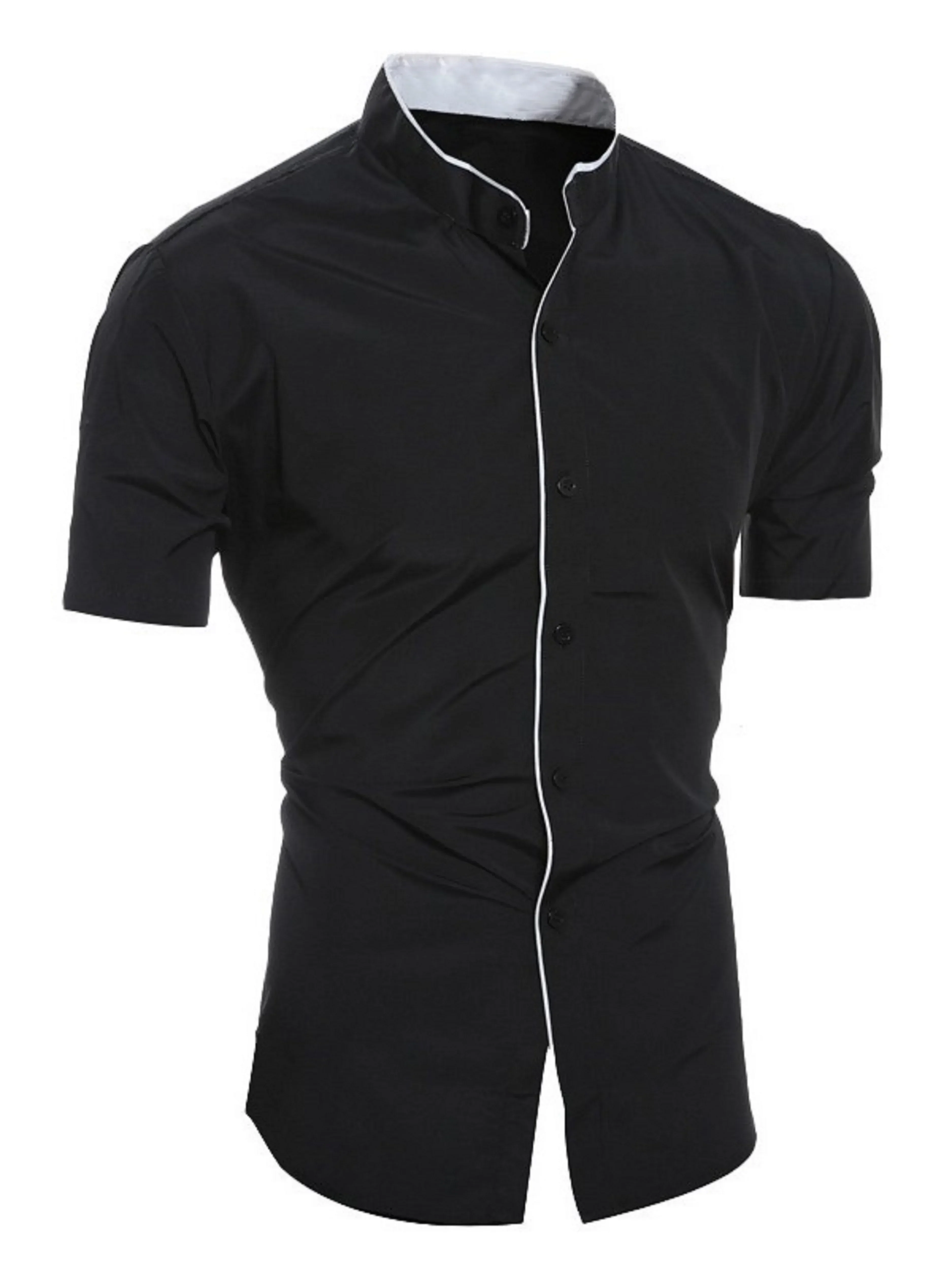 Heidi-Mode | Herren Slim Fit Stehkragenhemd Kurzarm