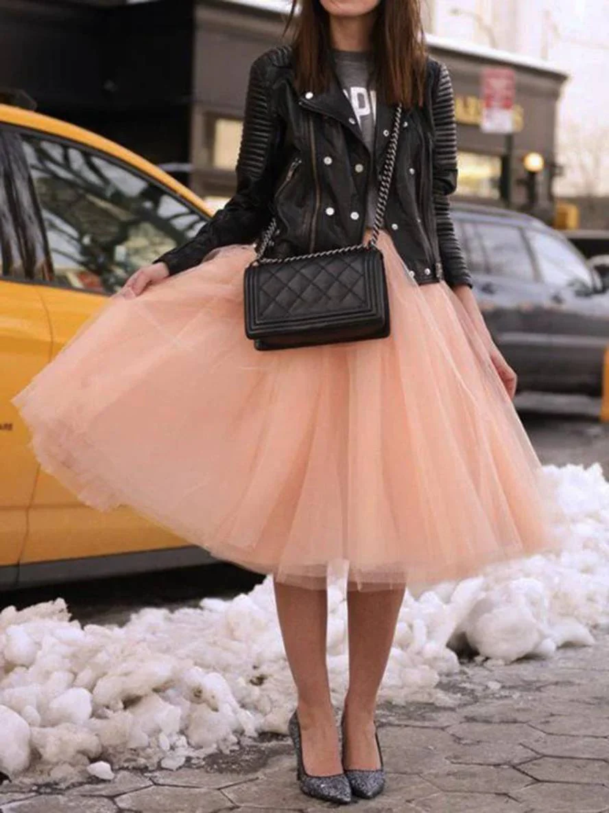Heidi-Mode | Midi-Länge Faltenrock Elastischer Tutu Aus Tüll Elegant Rosa