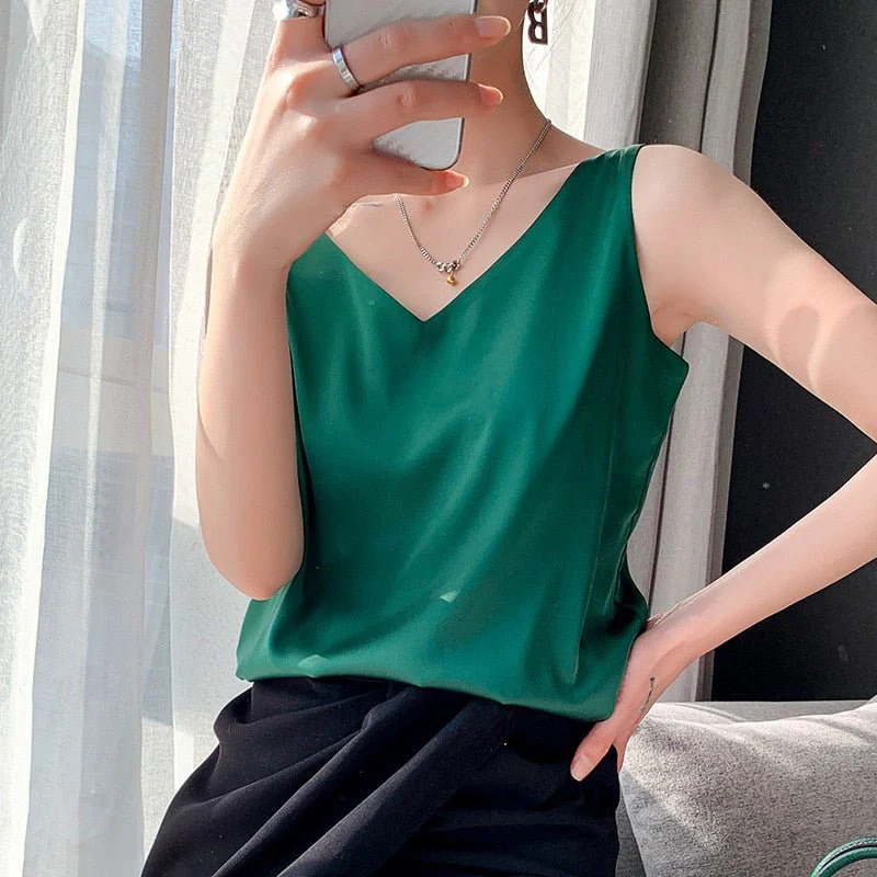 Heidi-Mode | Oberteil Loose Fit Ärmellos Seidentop Damenbekleidung - Image 2