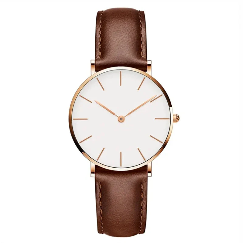 Heidi-Mode | Runde Zeitlose Minimalistische Uhr mit Lederarmband für Frauen
