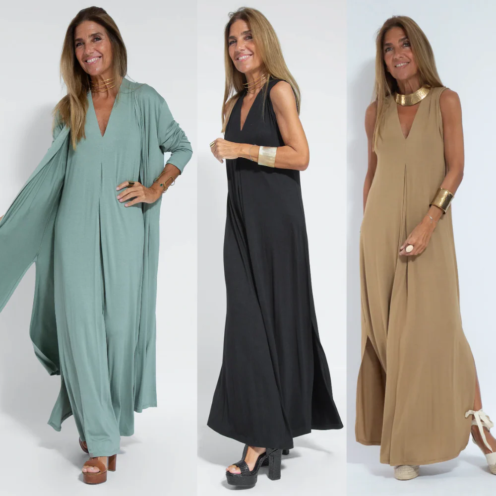 Heidi-Mode | Set mit Langem, Schlank Machendem Kleid und Weste