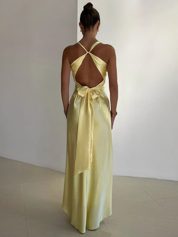 Heidi-Mode | Schleife Rückenfrei Abend Maxi Kleid