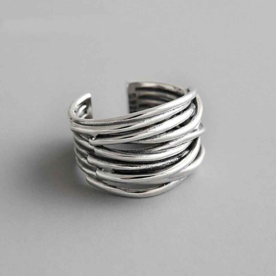 Heidi-Mode | Silber Verstellbarer Ring In Lagen