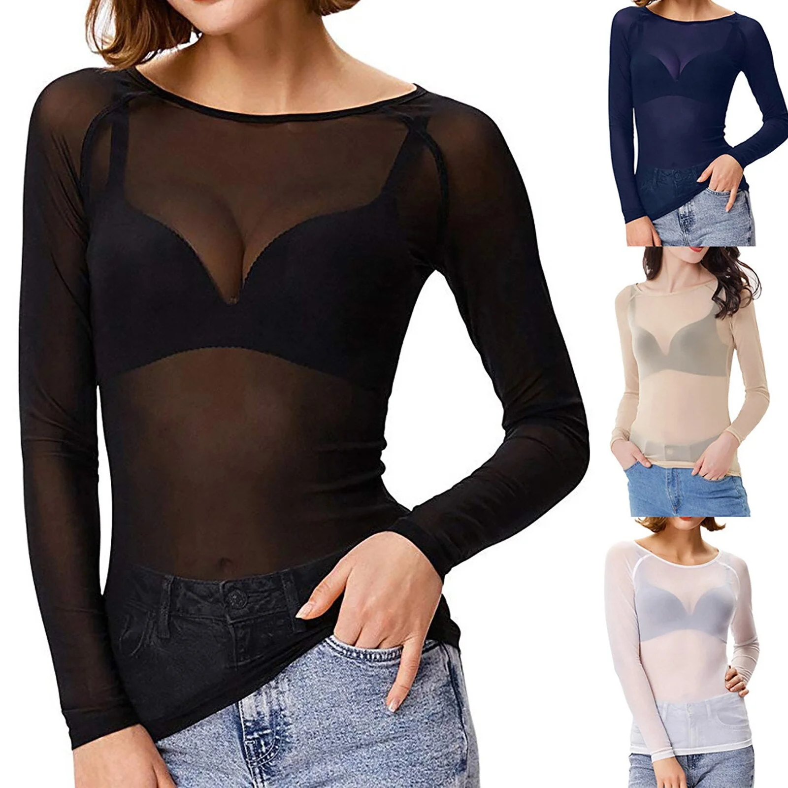 Heidi-Mode | Transparentes Mesh Langarmtop für Damen