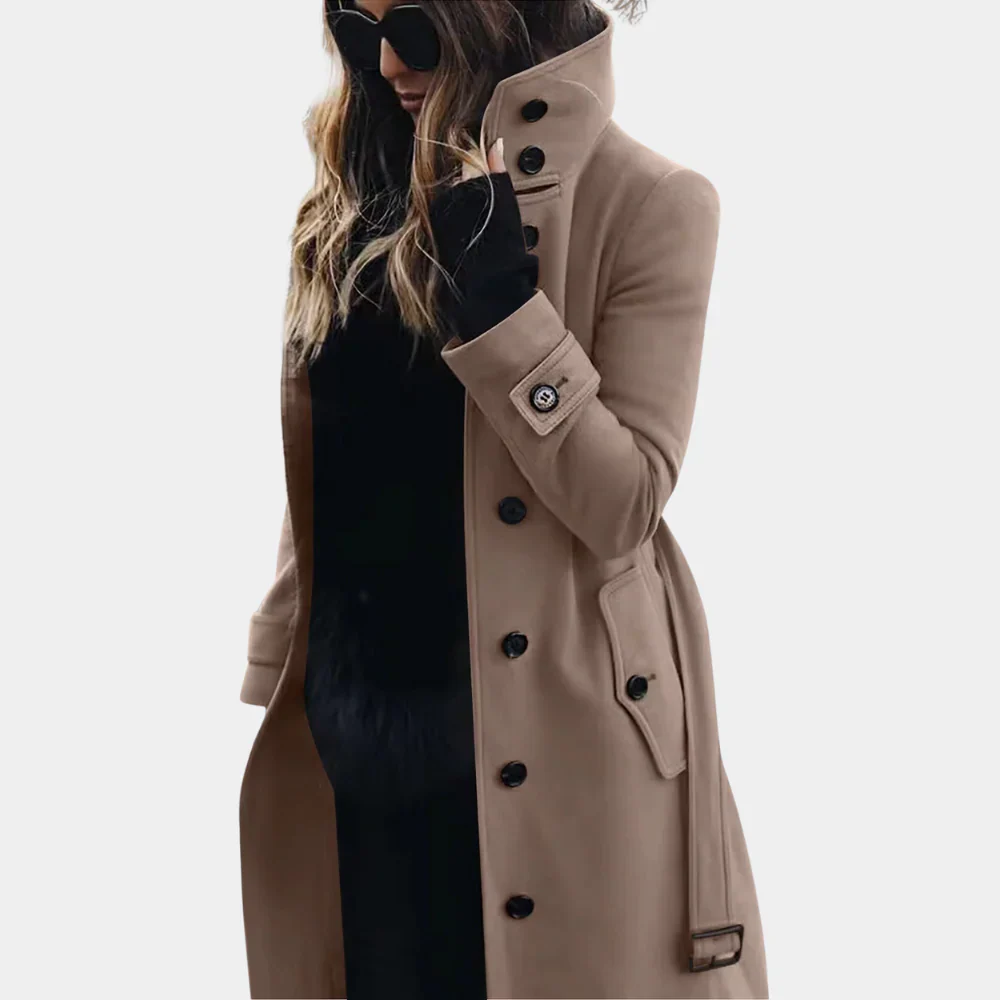 Heidi-Mode | Trenchcoat Taillierte Passform Wolltextur Vollständig Länge Gürtel an der Taille