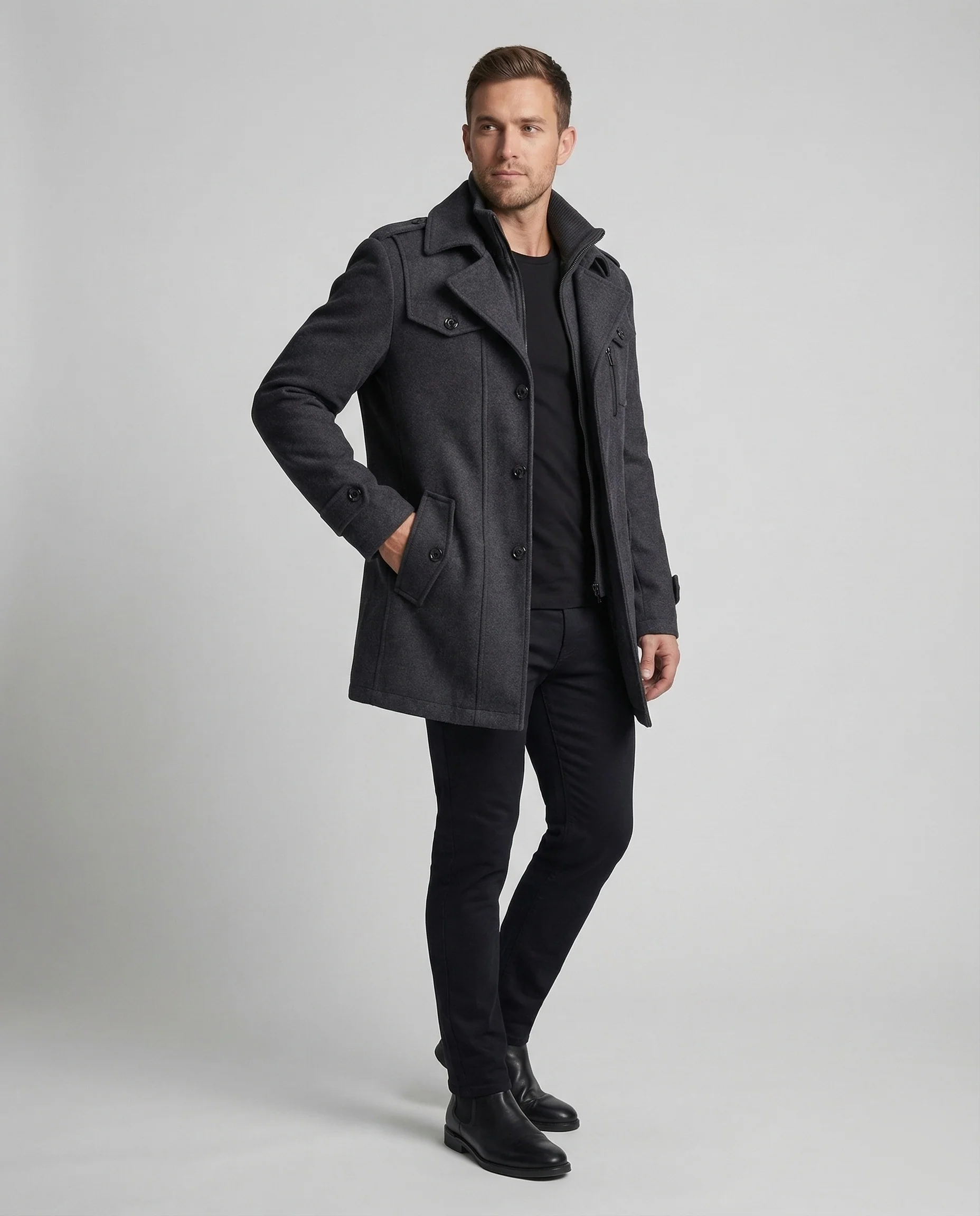 Herren Zweiteilige Wolljacke mit Kapuzenkragen & Lockere Passform | Heidi-Mode