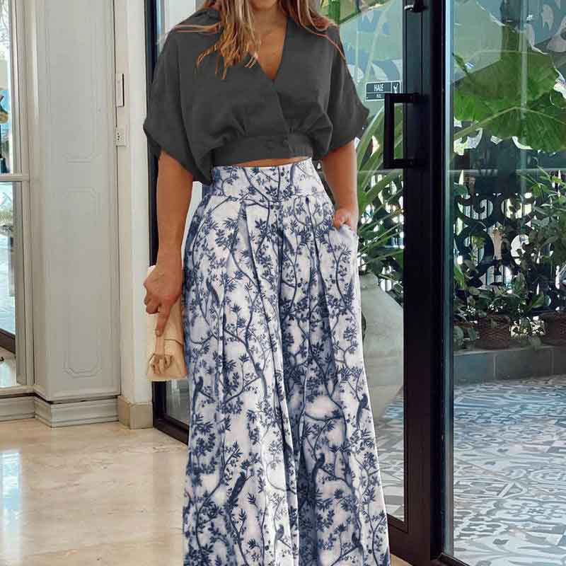 Heidi Mode | Zweiteiliges Set mit V-Ausschnitt und Hose mit weitem Bein - Image 10