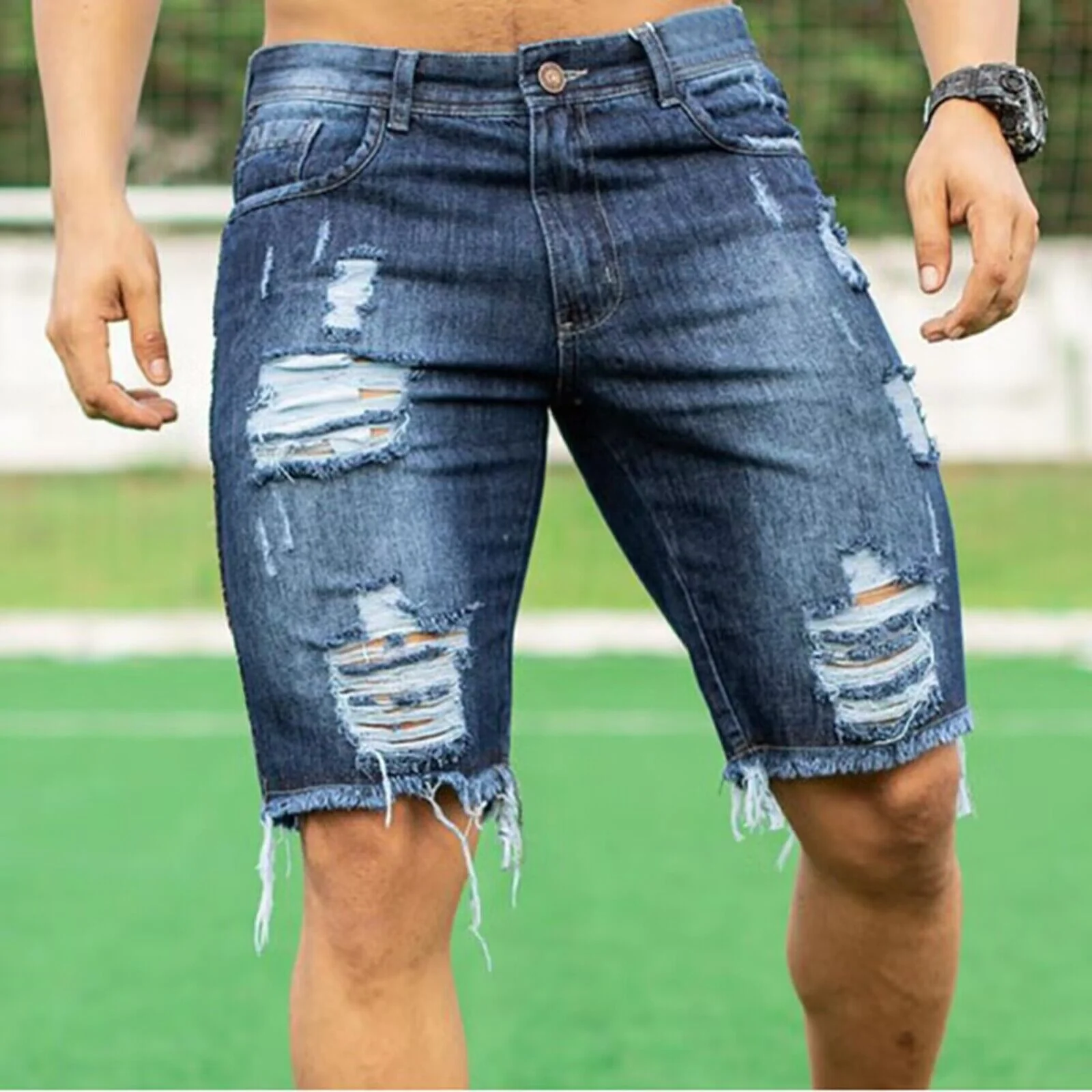 Herren Jeans-Shorts im trendigen Destroyed-Look mit fransigem Saum Heidi-Mode
