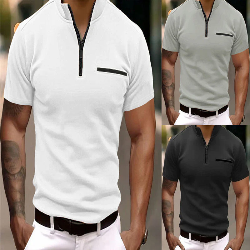 Herren Kurzarm Shirt mit Modischem Reißverschluss Heidi-Mode