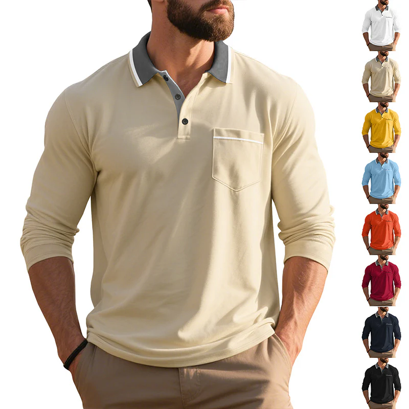 Herren Langarm Polo-Shirt aus atmungsaktivem Stoff mit modernem Kragen Heidi-Mode