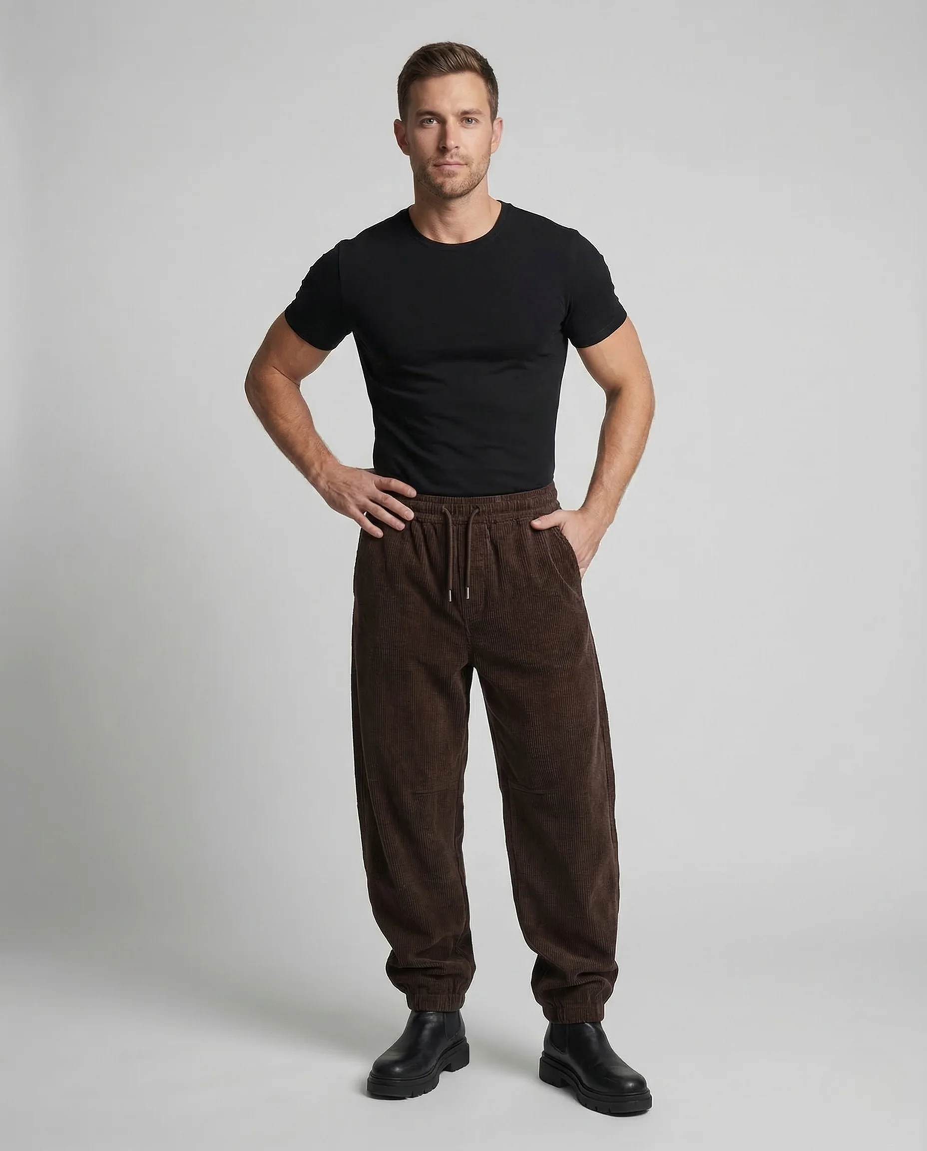 Herren Cordhose Bundfalten Weites Bein