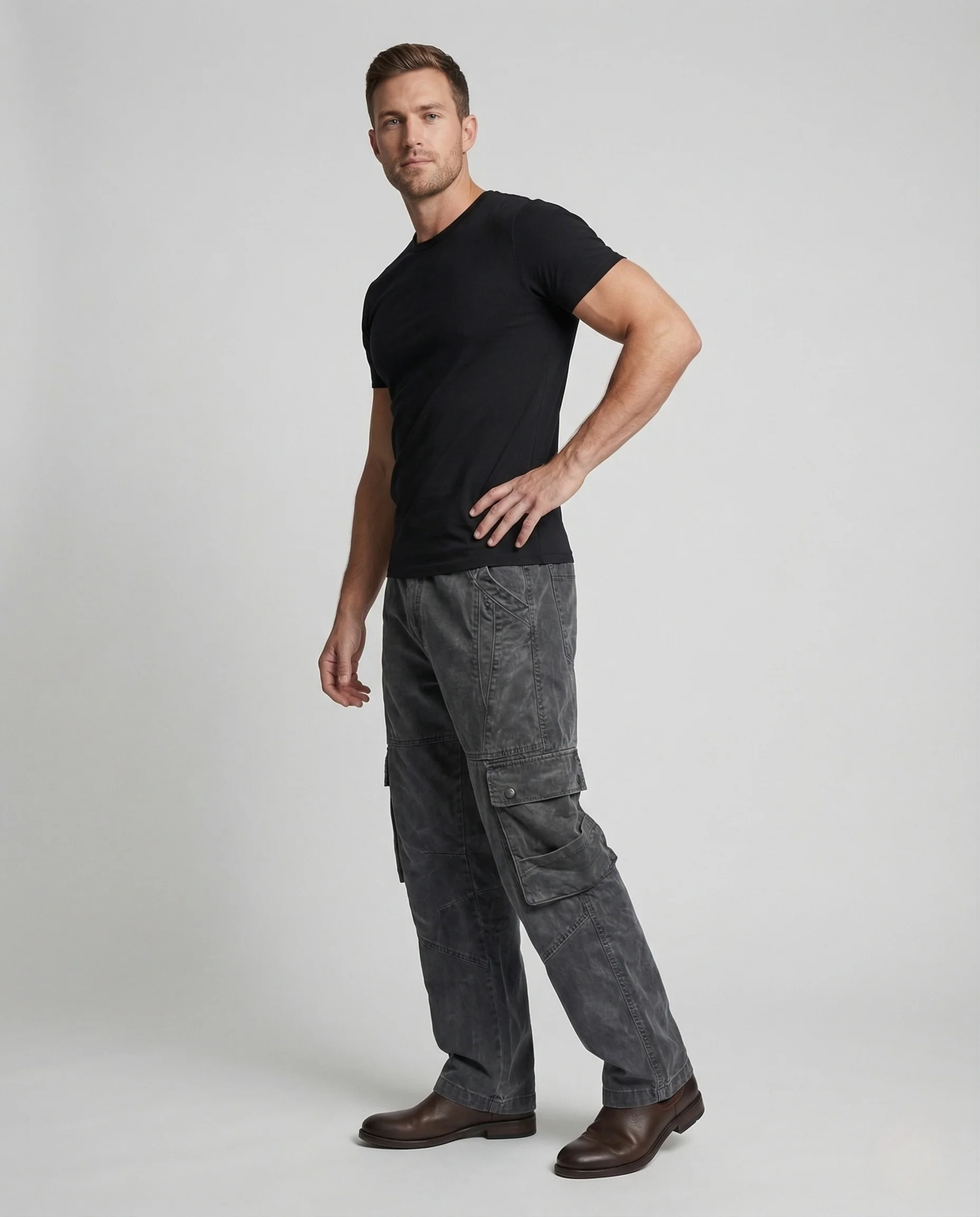 Herren Weite Cargo Hose mit Tiefem Schritt und Mehreren Taschen