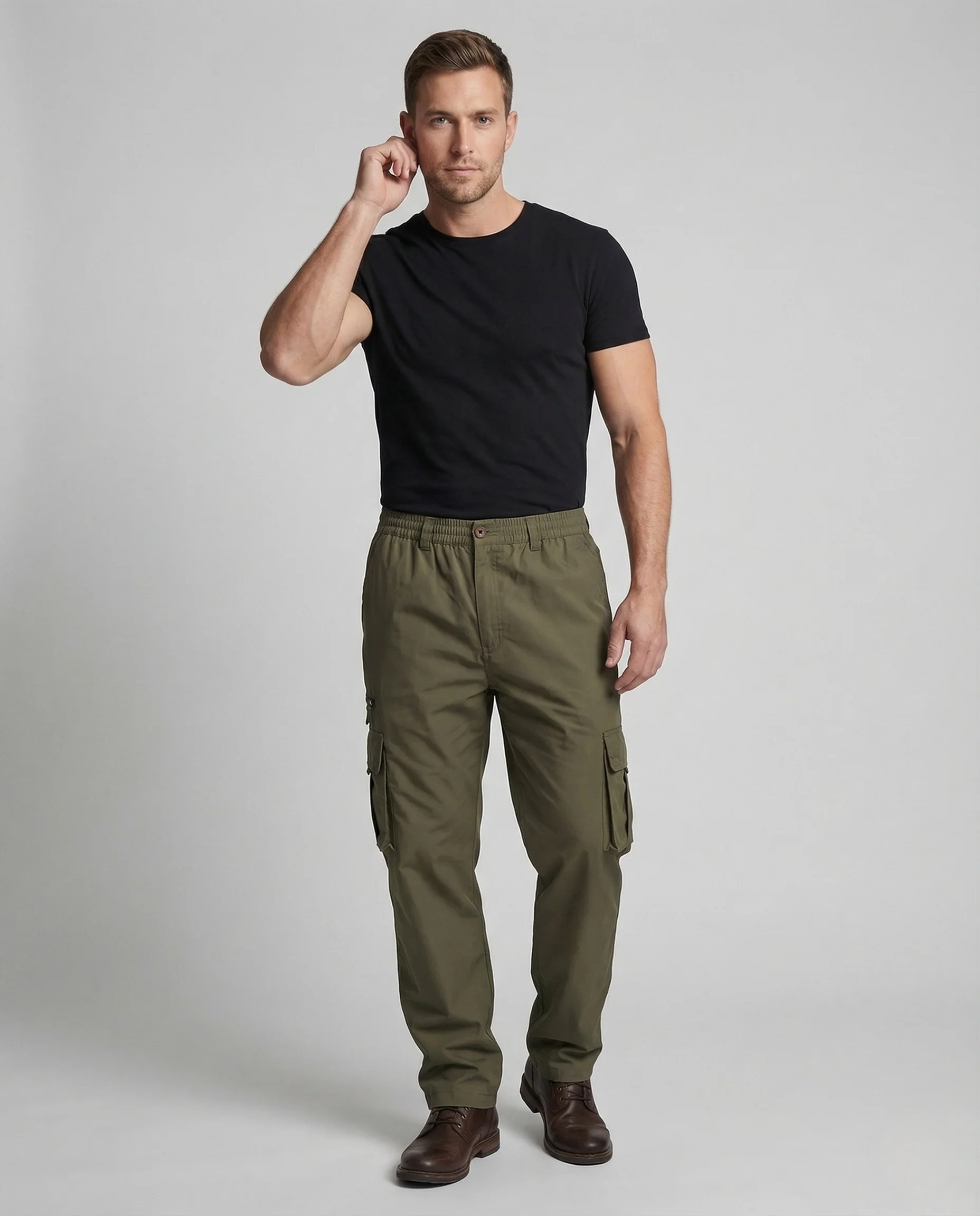 Herren Cargohose Elastischer Bund Reißverschluss Tasche