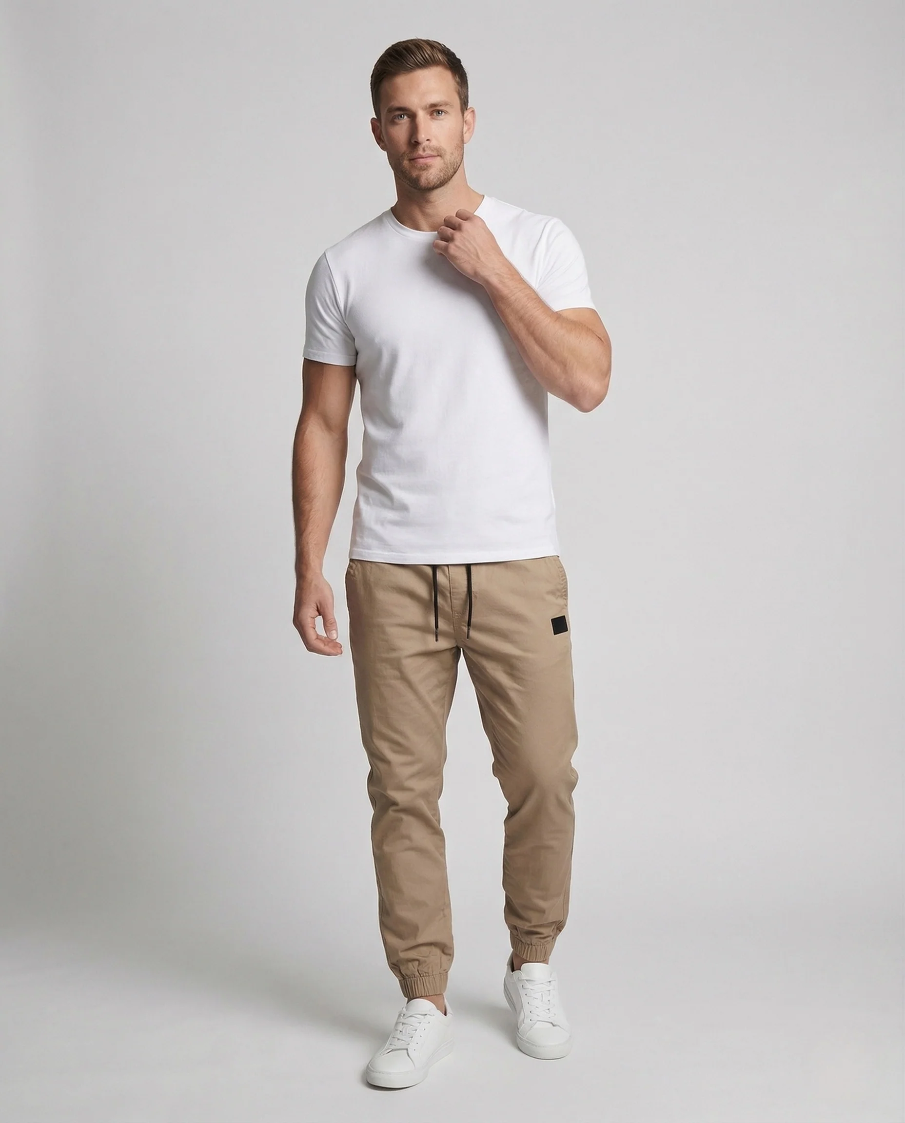 Herren Twill Jogginghose mit Tunnelzug & elastischem Saum