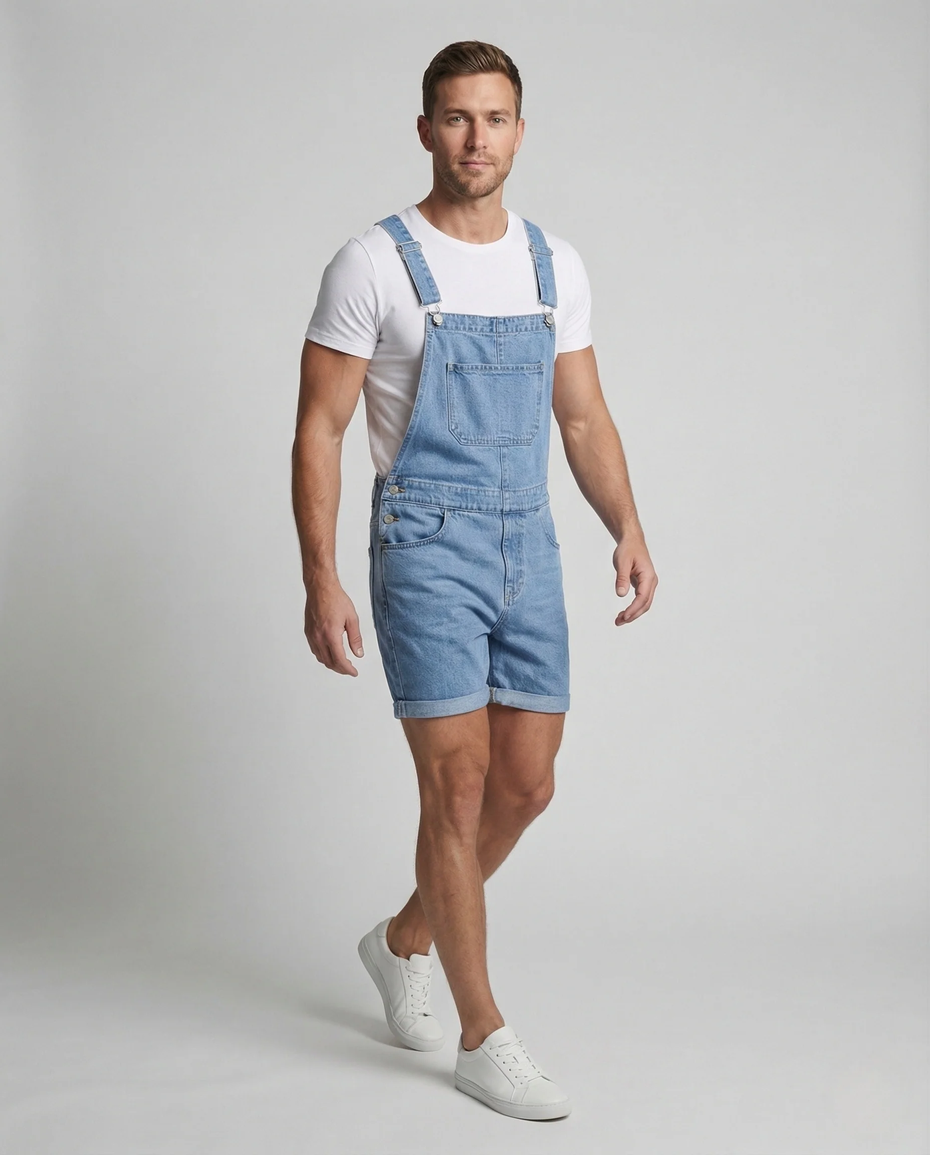 Herren kurze Jeans-Latzhose mit Brusttasche
