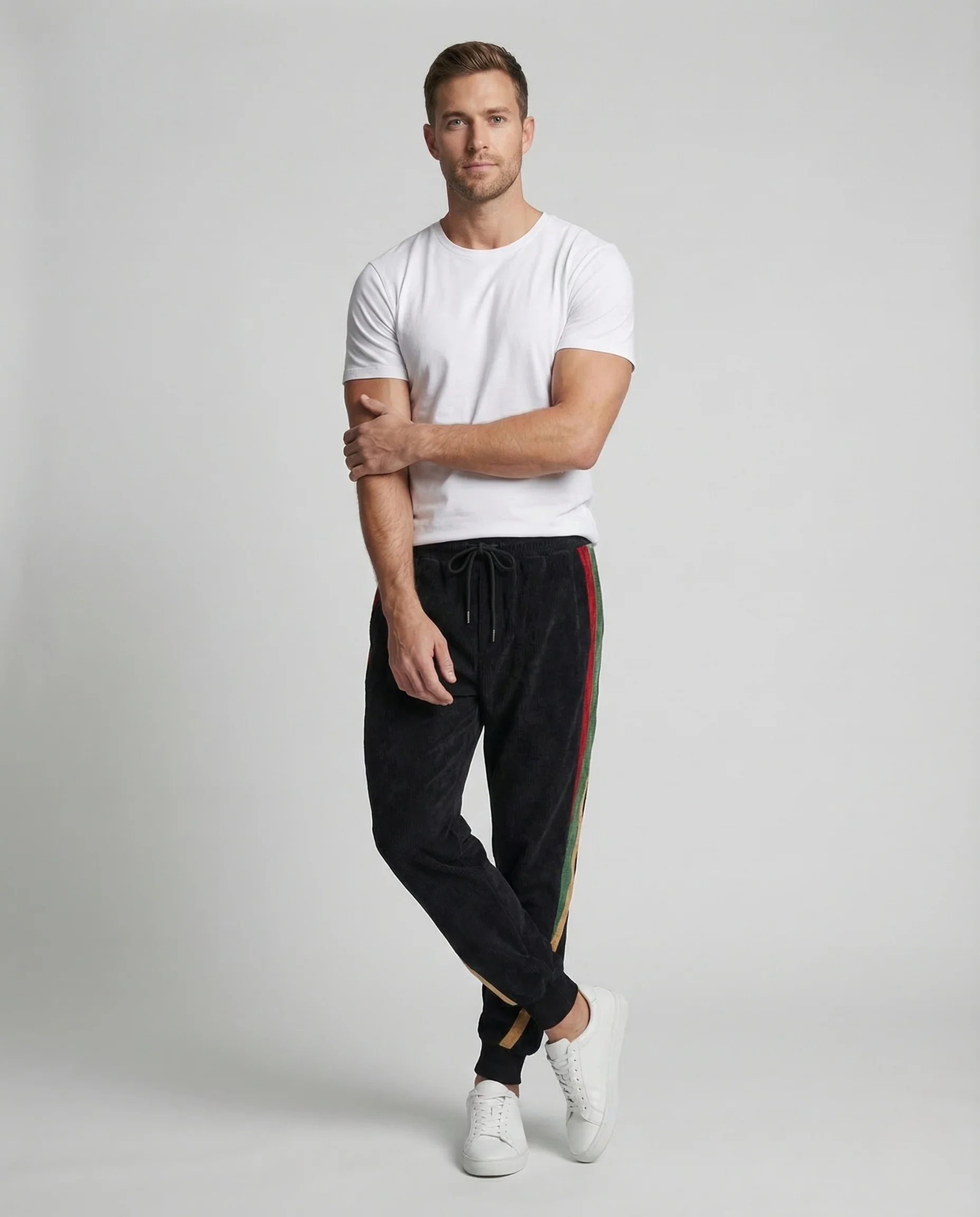 Herren Cord Jogginghose Tunnelzug Streifen