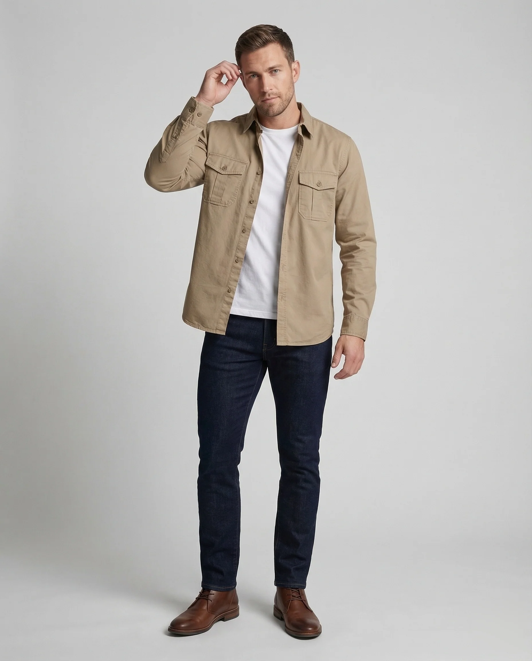 Langarmhemd Herren mit Brusttaschen