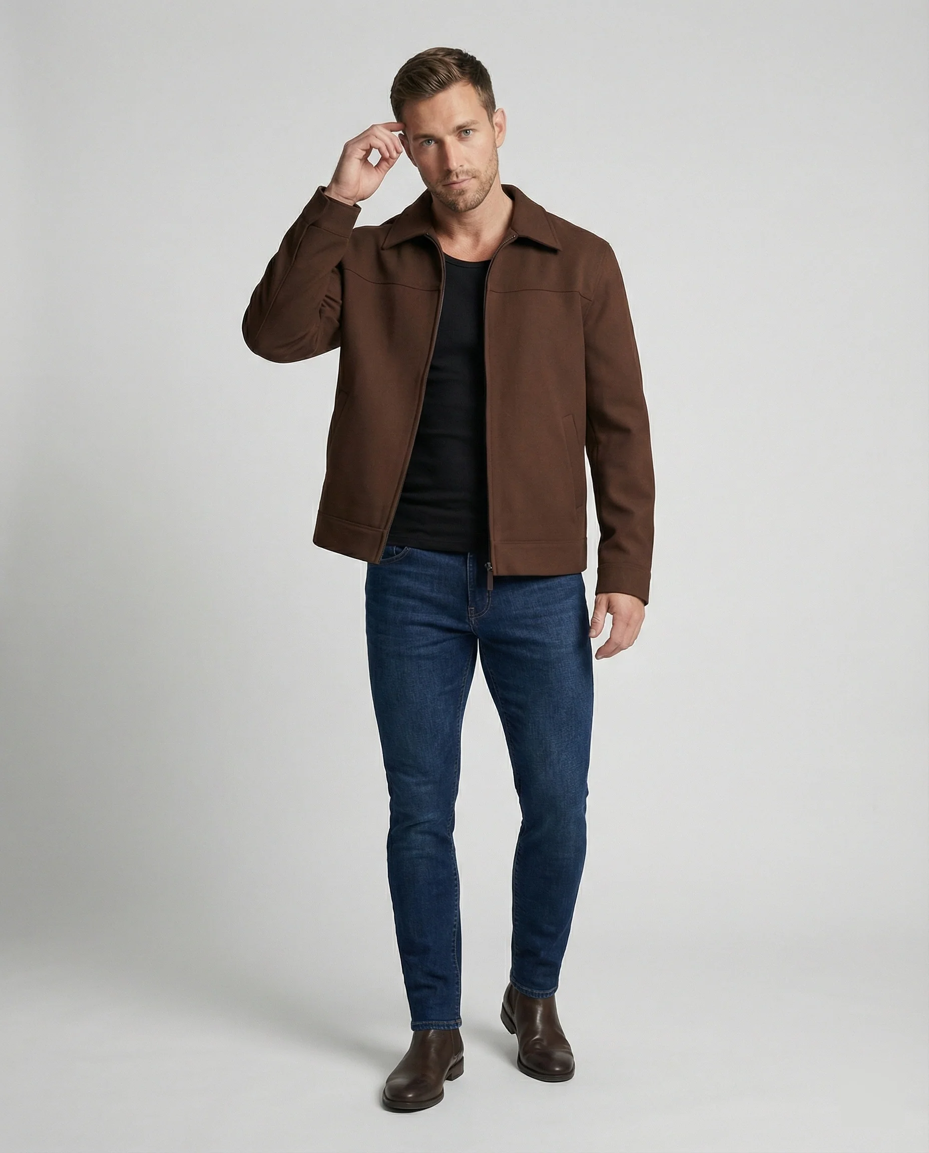 Moderner Minimalblouson mit Hemdkragen und verdeckter Front Heidi-Mode