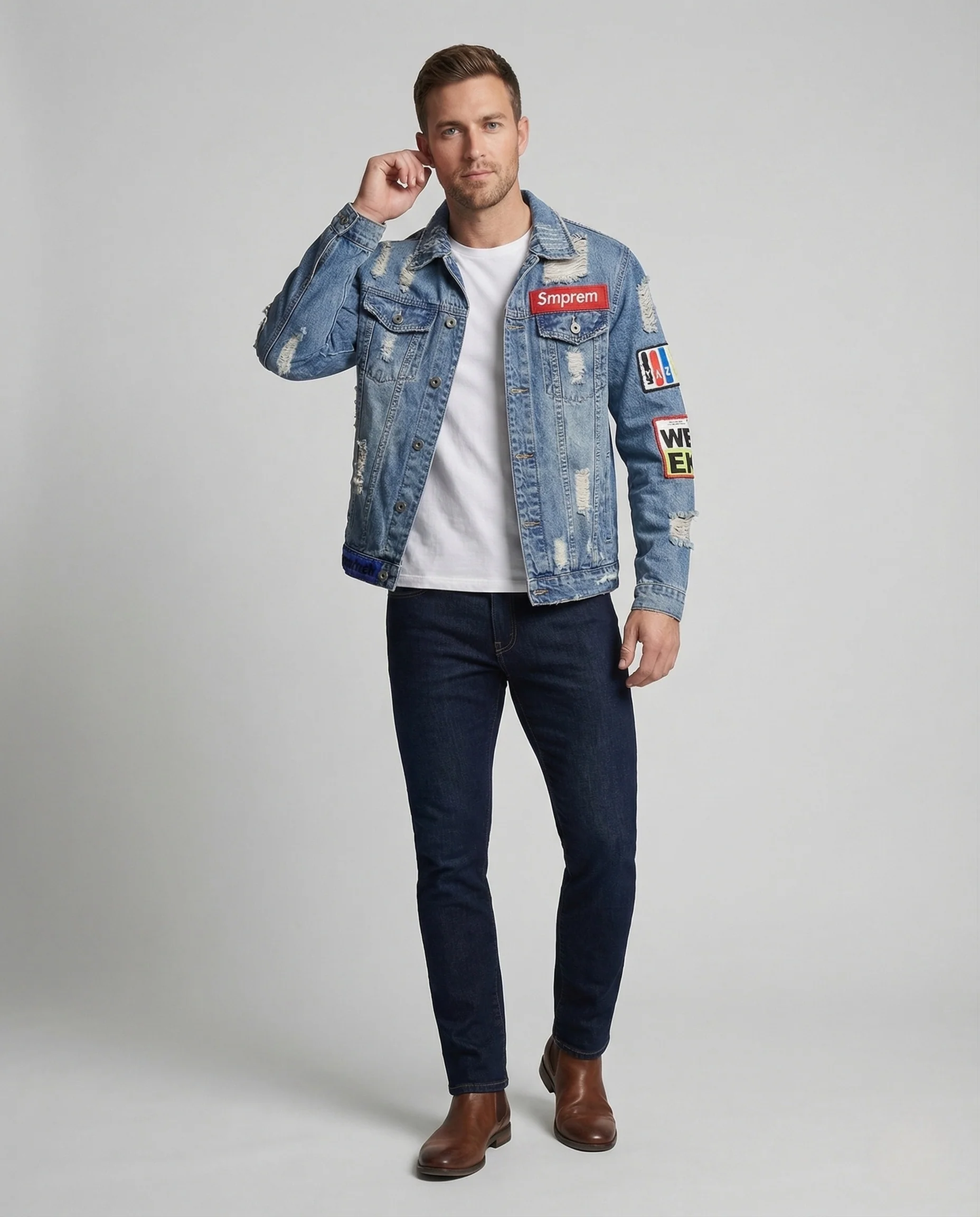Herren College Jeansjacke Patches