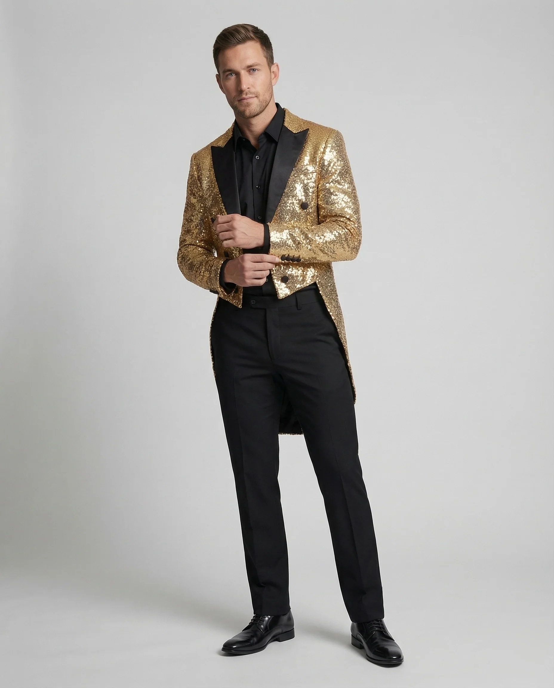 Herren Pailletten Frack Satinrevers