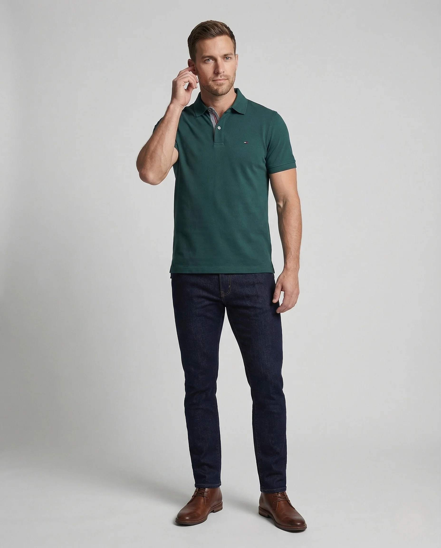 Herren Baumwoll Poloshirt mit Nackenpaspel