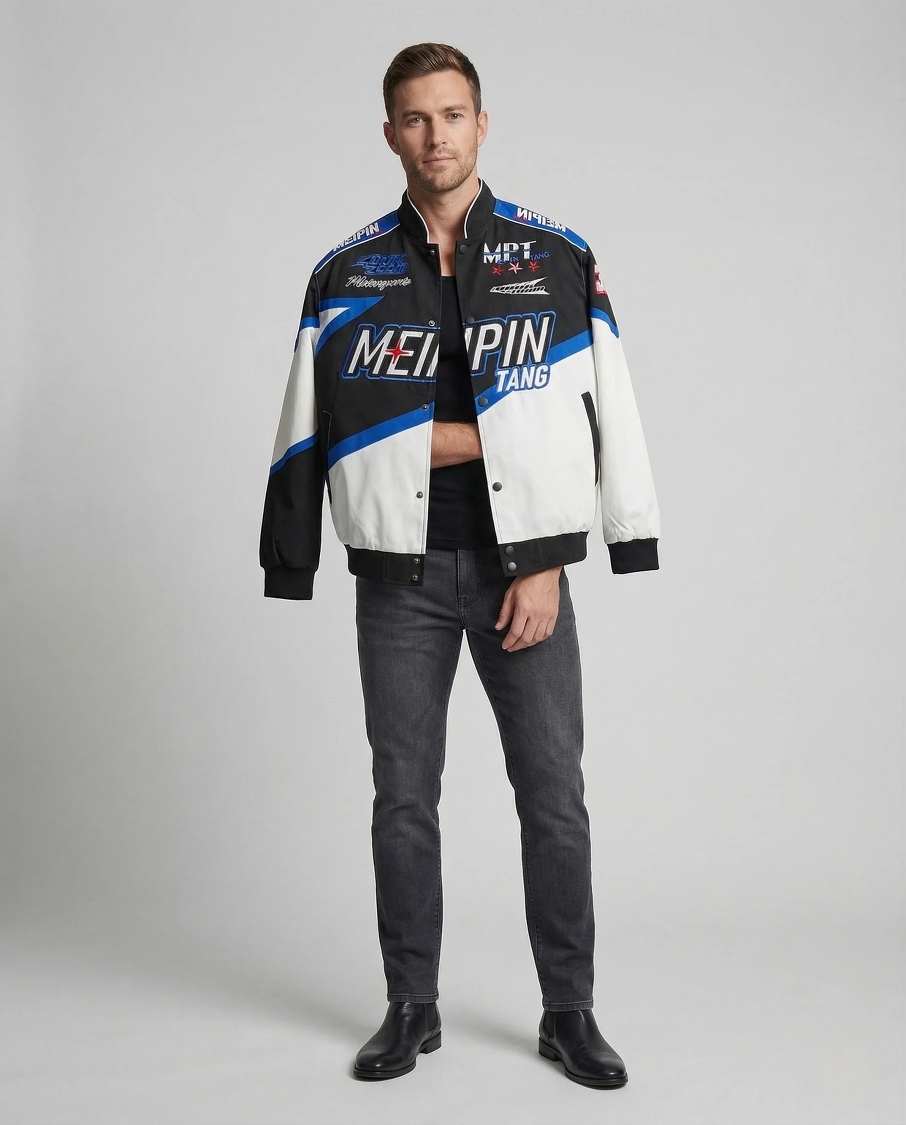 Herren Collegejacke Racing Retro Logoprint