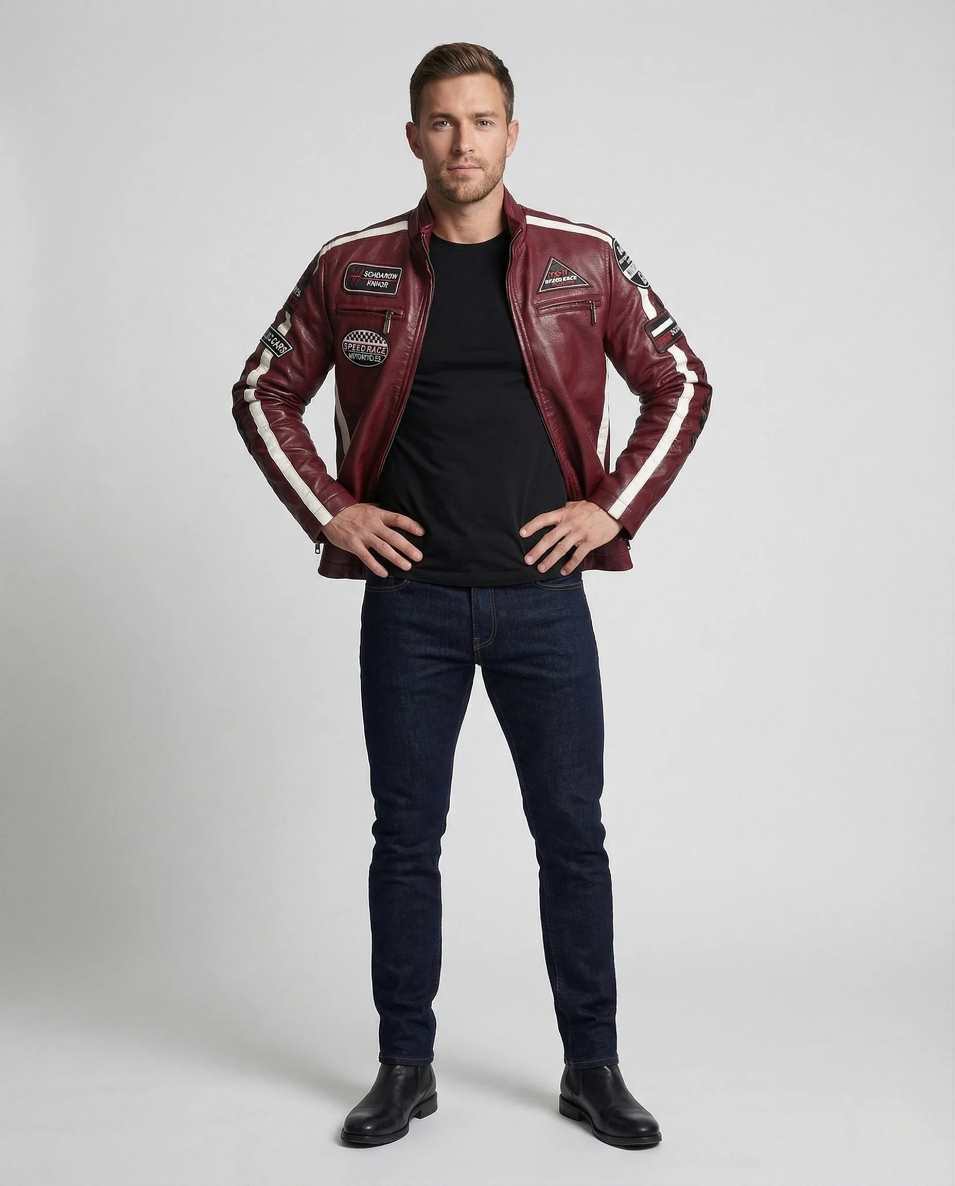 Herren Racing Motorradblouson mit Logo Patches