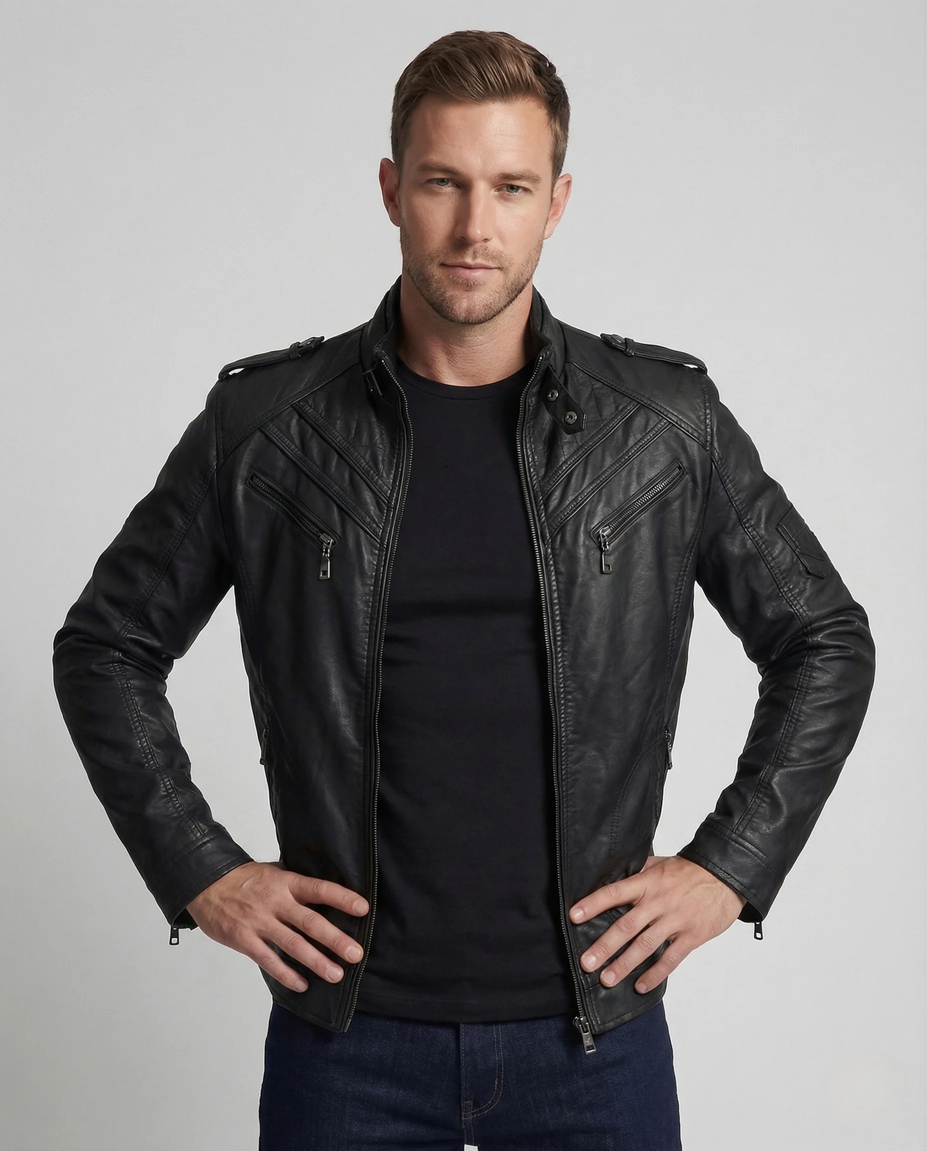 Herren Motorradjacke Kunstleder