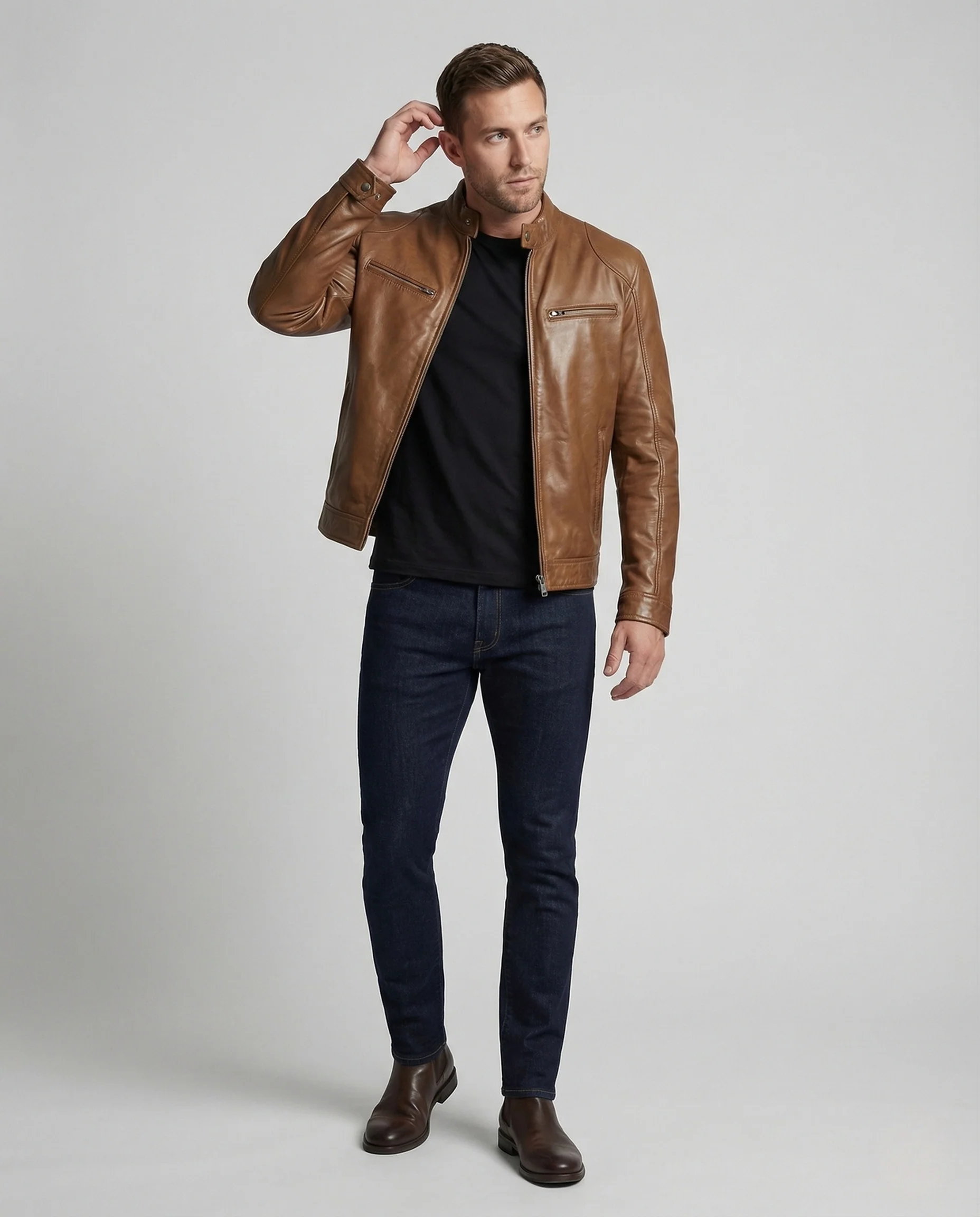 Herren Lederjacke urban mit Stehkragen