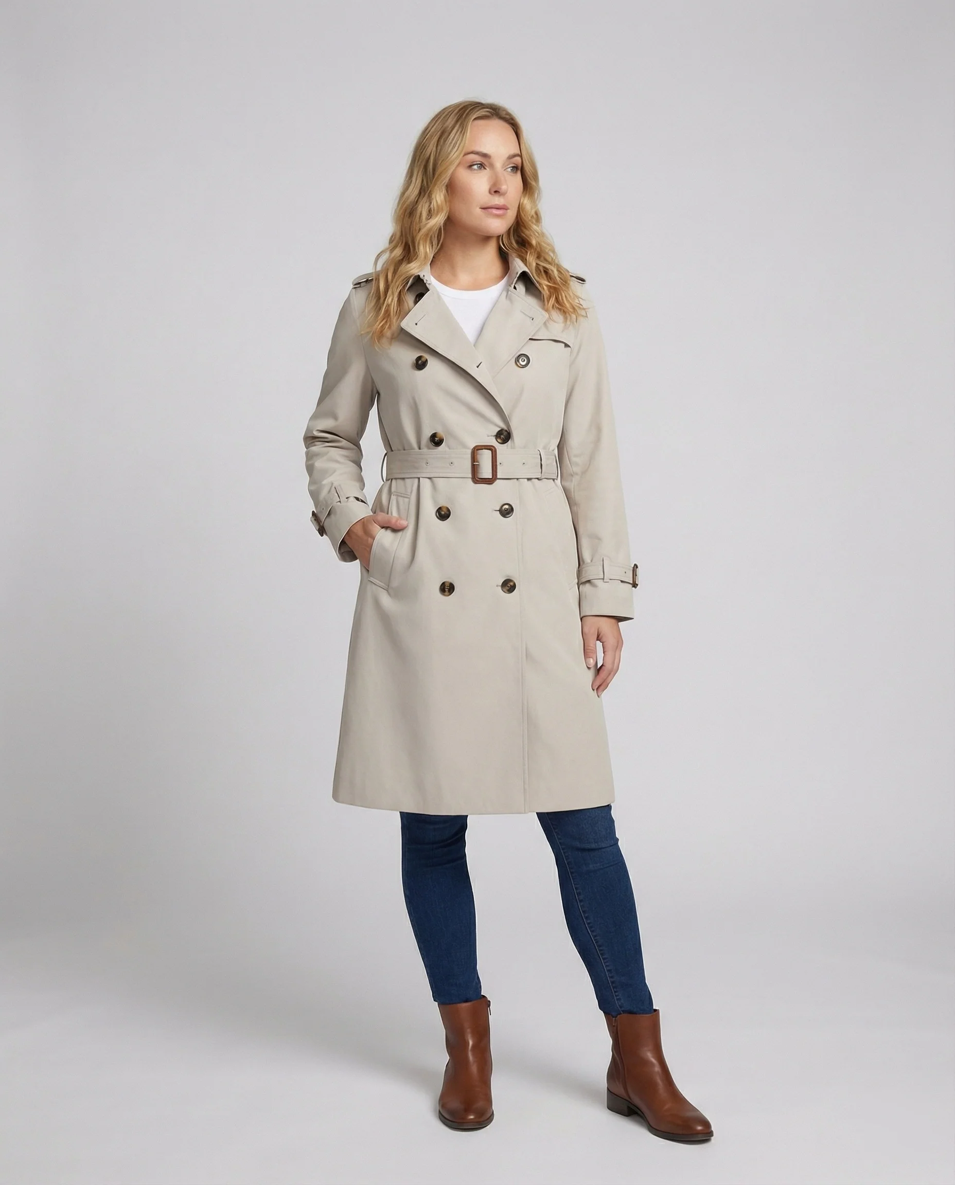 Lässiger Damen Trenchcoat Oversize Design Herbst Jacke in Grau