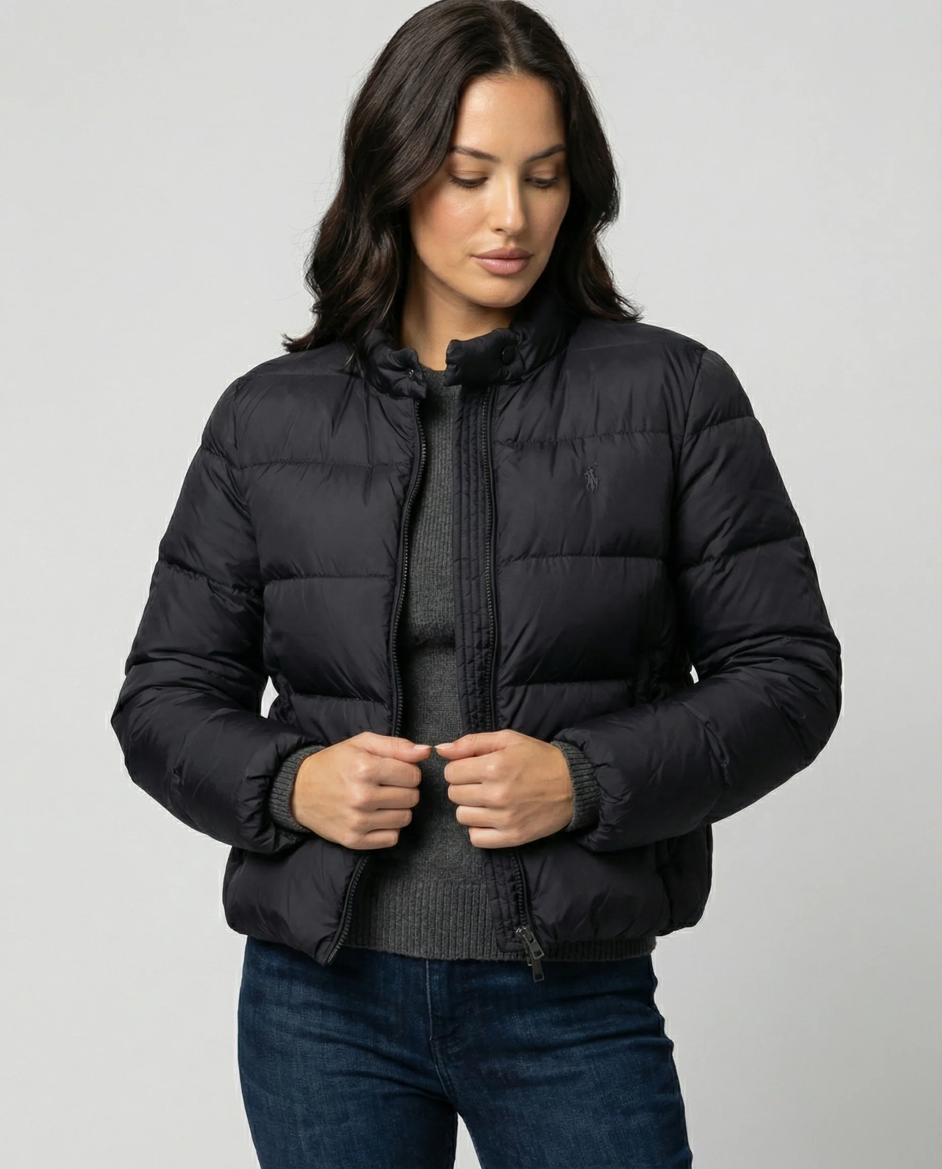 Leichte Damen Steppjacke mit Rundhals Kragen für den Winter