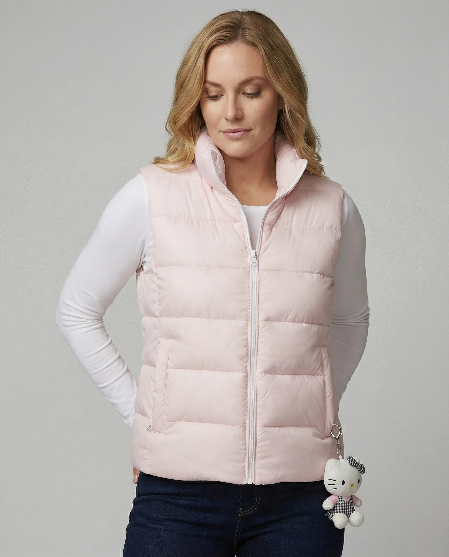 Modische Damen Weste Stehkragen Ärmellos Outdoor Jacke Pink