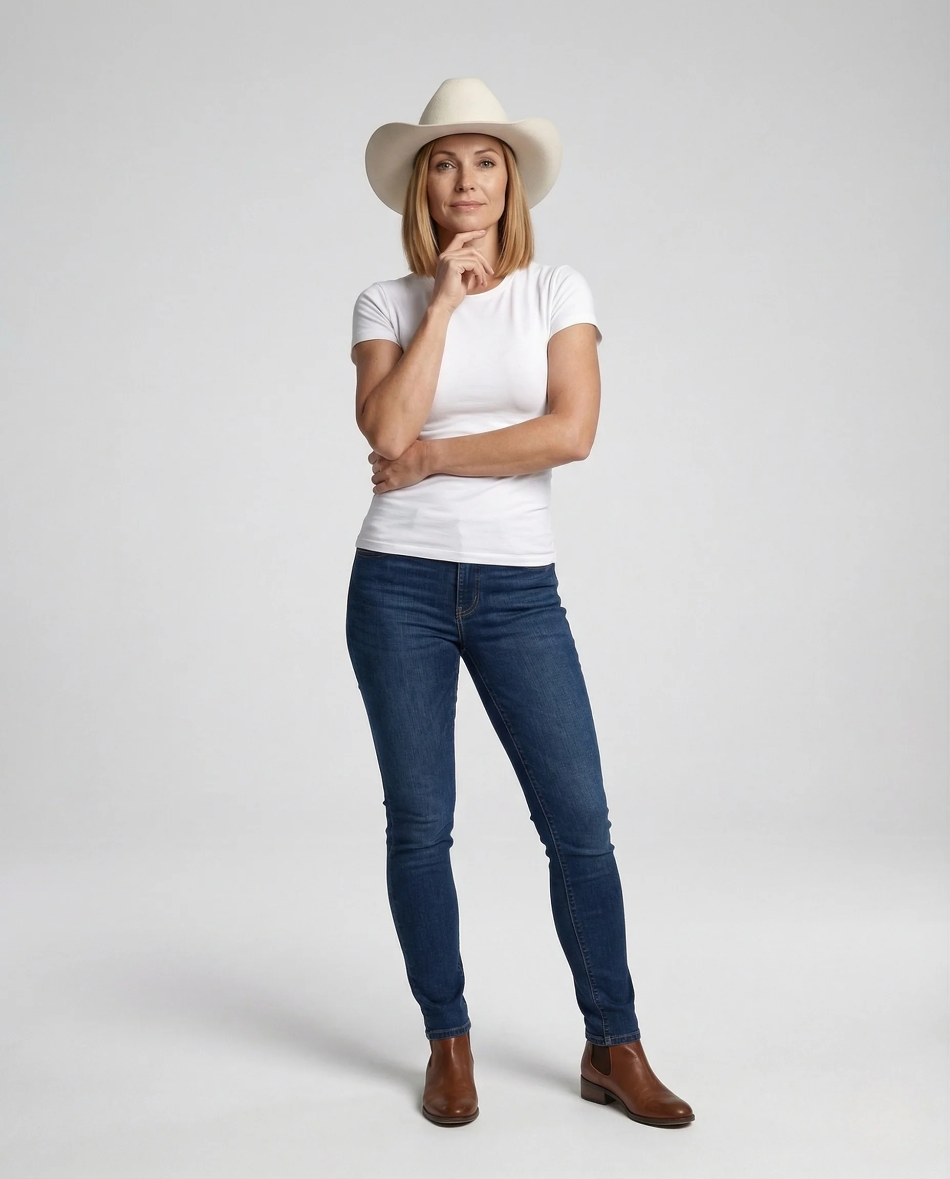 Unisex Western Wollfilzhut mit breiter Krempe & Lederband
