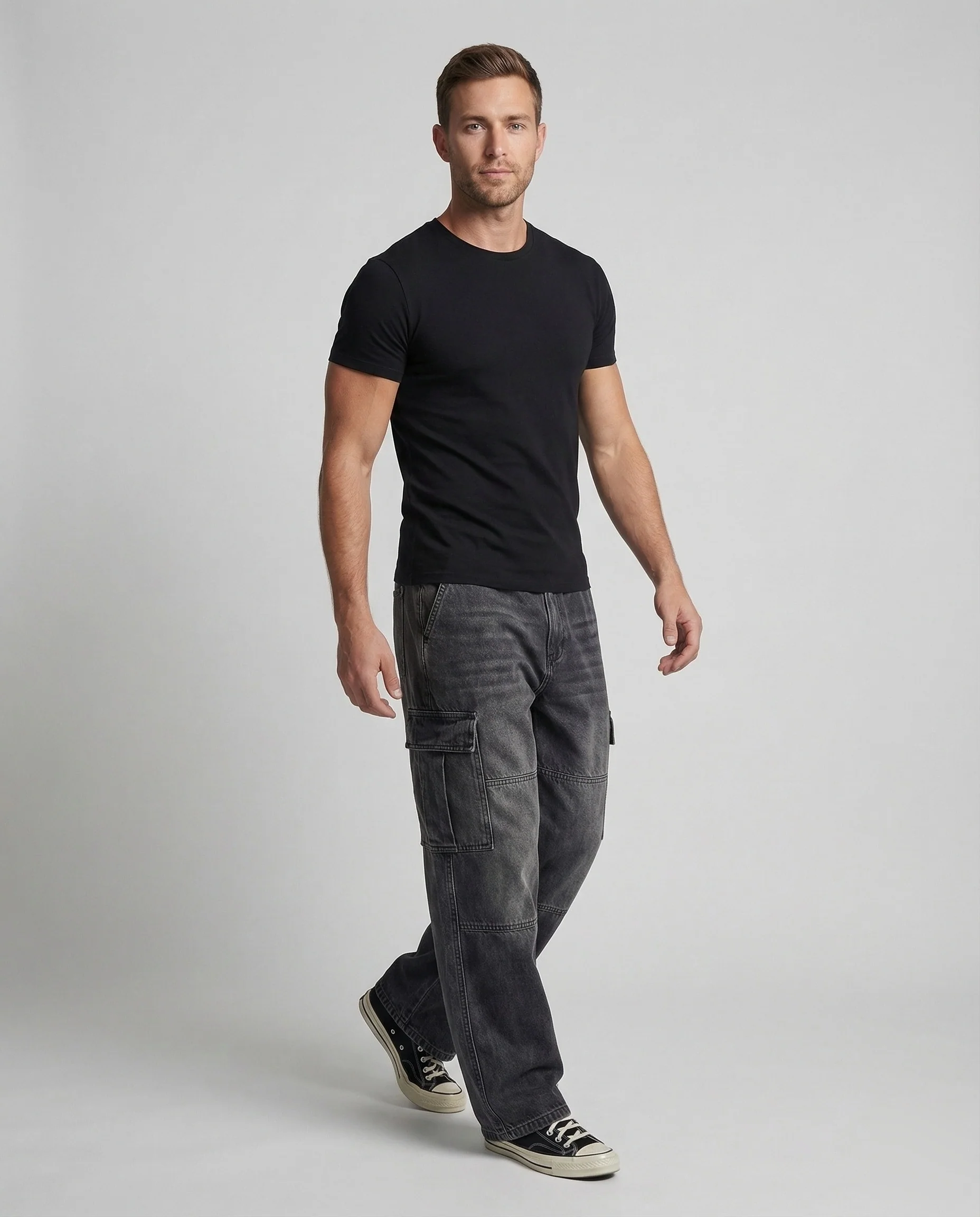 Unisex Jeans Cargohose Weit